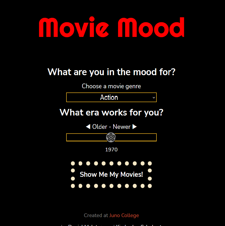 A screenshot of the Movie Mood project.